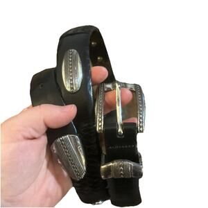 Brighton Black Leather Braided Belt Women's 36 Silver Medallions Buckle Western